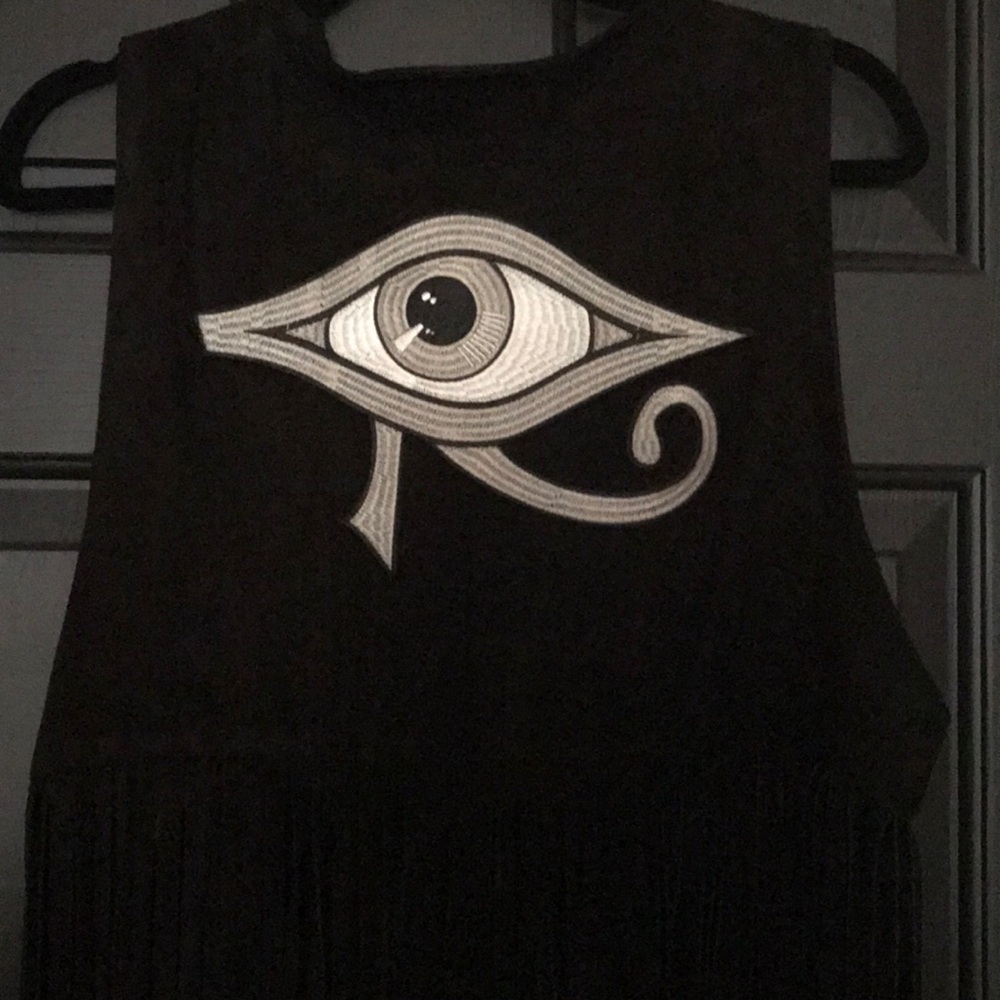 Killstar Cropped Fringe Eye of Ra Vest 100% Suede - Picture 2 of 3